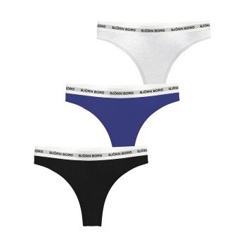 Björn Borg Truser 3P Logo Thong Svart/Blå bomull Medium Dame Björn Borg Truser 3P Logo Thong Svart/Blå bomull Medium Dame