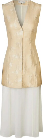 STINE GOYA Jacquard Tailoring Waistcoat Tailored Midi Dress Cream L STINE GOYA Jacquard Tailoring Waistcoat Tailored Midi Dress Cream L