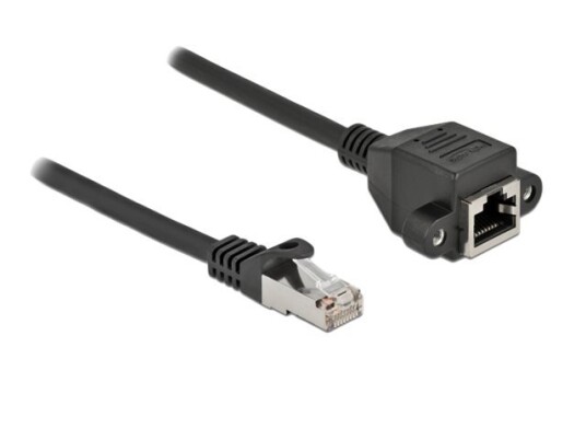 Delock Nettverksforlengelseskabel Rj-45 Hann Til Rj-45 Hunn Skrubar 50 Cm S/Ftp Cat 6A Med Støvel Halogenfri Uten Hindringer Svart