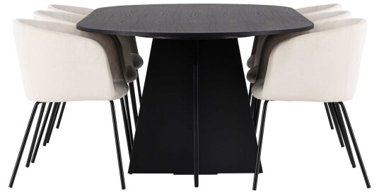 Venture Design Bootcut Oval & Berit spisegruppe Beige/svart 6 stoler & bord 230 x 115 cm