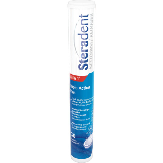 Steradent Triple Action Plus 30 pcs. Rensetabletter for proteser Steradent Triple Action Plus 30 pcs. Rensetabletter for proteser