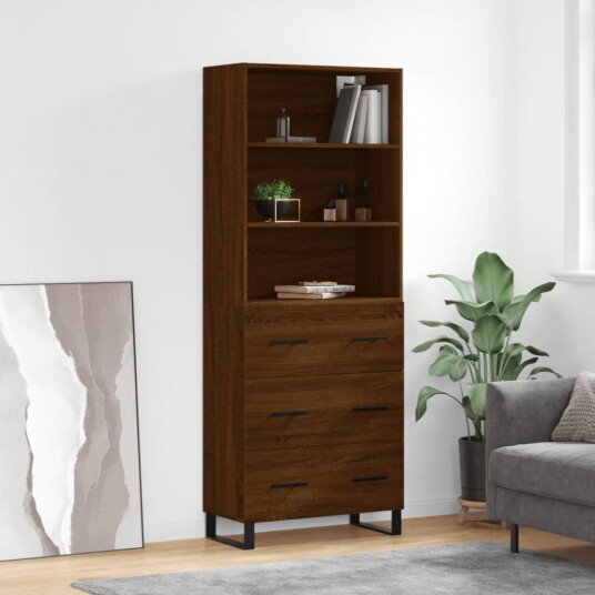 vidaXL Highboard brun eik 69,5x34x180 cm konstruert tre 8720845927790