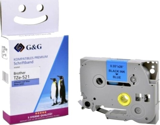 Kompatibel Brother Tze 521 Etikettbånd 9 Mm X 8 M Laminert Svart På Blå G&Amp G 5Brt521 Td