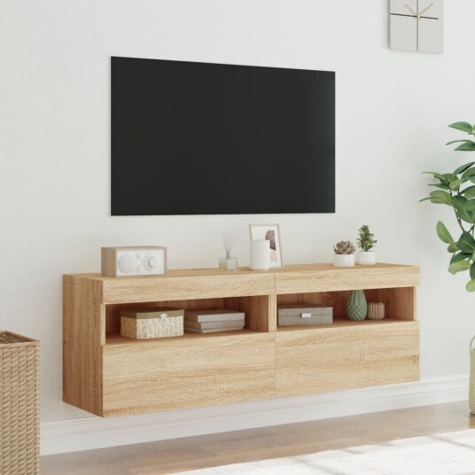 vidaXL Vegghengte TV-benker med LED 2 stk sonoma eik 60x30x40 cm 8721012257726