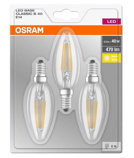 Ledvance Osram Led-Filamentlyspære Form: B35 Klar Finish E14 4 W Ekvivalent 40 Klasse E Varmt Hvitt Lys 2700 K En Pakke 3 Ledvance Osram Led-Filamentlyspære Form: B35 Klar Finish E14 4 W Ekvivalent 40 Klasse E Varmt Hvitt Lys 2700 K En Pakke 3