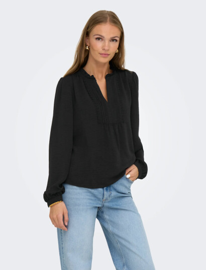 JDY Jdyrachel Life L/S Pintuck Top Wvn Noos   Black   S