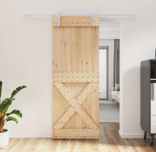 vidaXL Skyvedør Naturlig og Hvit 80 x 210 cm Massiv Furu Tre