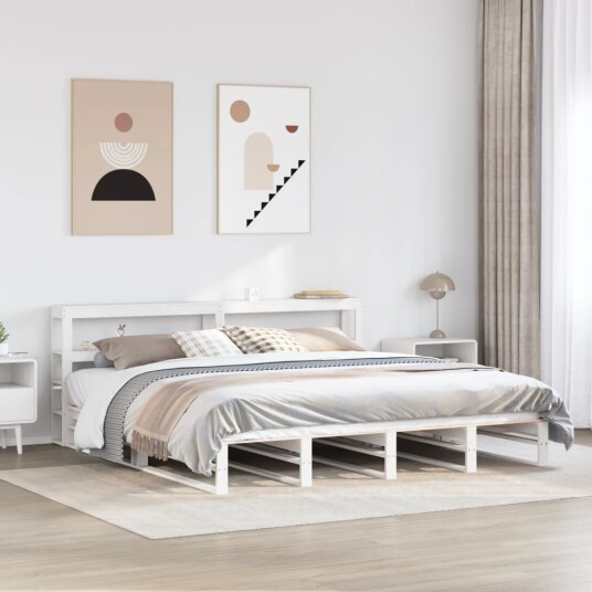  Sengeramme med madrass hvit 200x200 cm heltre furu 3306508