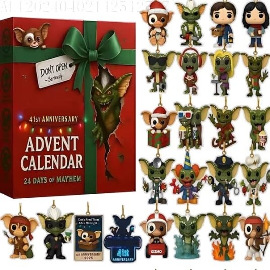 Gremlins Julekalender 2026 24 dagers nedtelling til jul med 2D flate Gremlins karakterer som hengende ornamenter