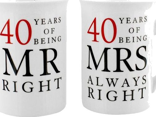 Mr. and Mrs. Right - 2 stk 40 års Jubileumskrus med Tekst