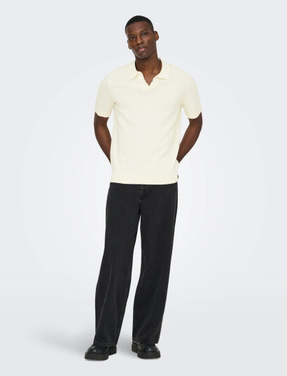 ONLY & SONS Onsthy Life Reg Ss Resort Knit Cream XXL