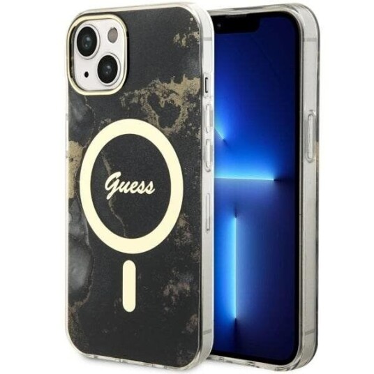 Guess Iphone 14 Deksel Golden Marble Magsafe Svart