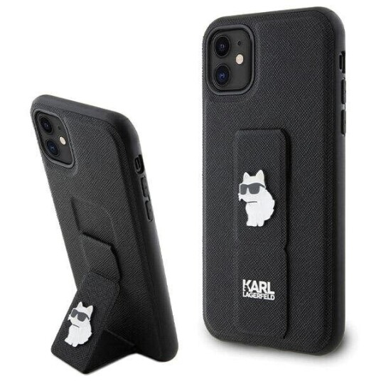 Karl Lagerfeld Hardcase for iPhone 11/XR 6,1" med Gripstand Saffiano Choupette Pins - Svart