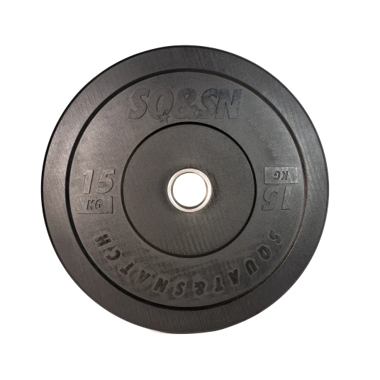 SQ&SN Bumper Plate Vægtskive 15 kg i sort. Udstyr til styrketræning vægtløftning og crossfit træning
