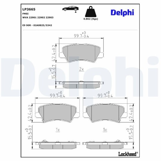 Bremseklosser DELPHI LP3665 Bremseklosser DELPHI LP3665