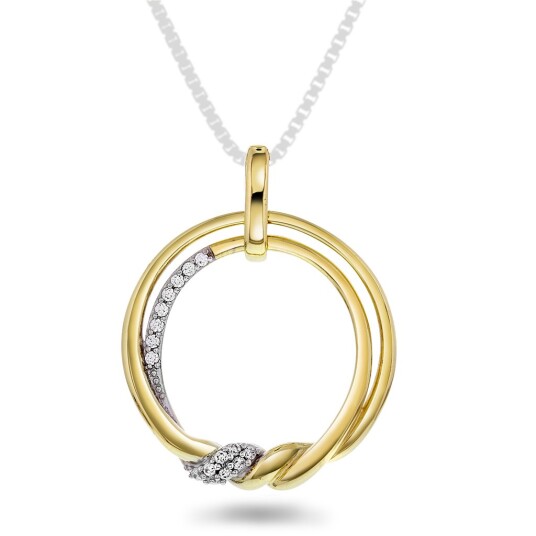 Pan Jewelry Anheng i 585 gult gull med zirkonia og sirkel med flettemønster Pan Jewelry Anheng i 585 gult gull med zirkonia og sirkel med flettemønster