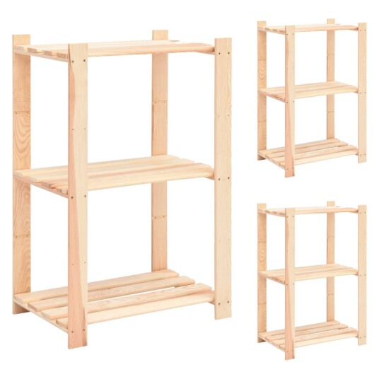 vidaXL Lagringshyller 3 etasjer 3 stk 60x38x90cm heltre furu 150kg vidaXL Lagringshyller 3 etasjer 3 stk 60x38x90cm heltre furu 150kg