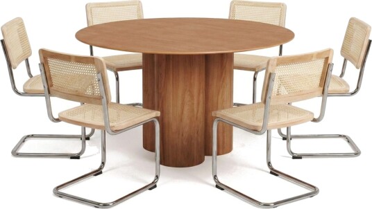 Juno spisegruppe rundt 130 cm eik med 6 Build spisestoler Eik