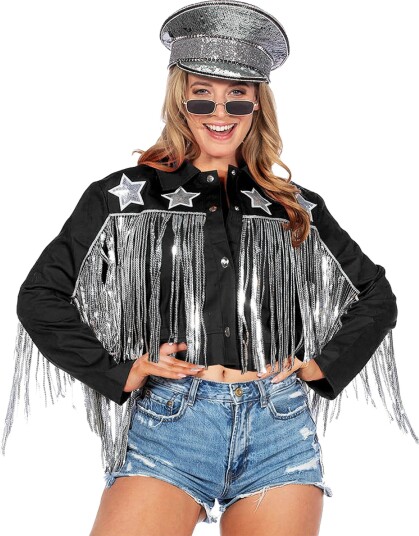 Cowboyjakke med Frynser Svart Dame - Small/Medium