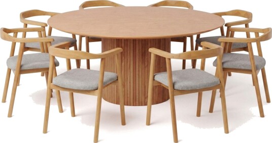 Kopparbo spisegruppe rund 180 cm eik med 8 Jolie spisestoler