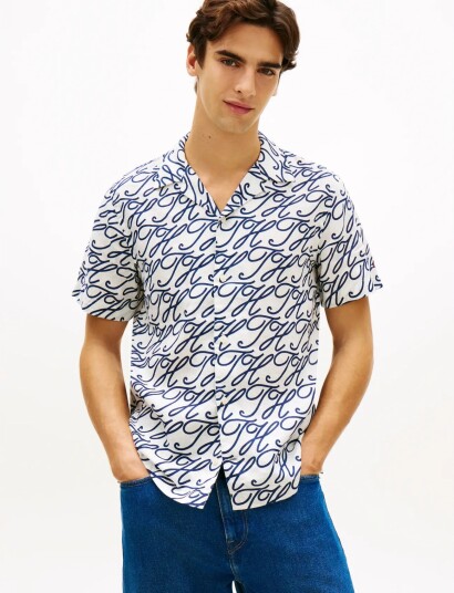 Tommy Hilfiger Linen Camp Collar Sslv Swimshop Navy L Tommy Hilfiger Linen Camp Collar Sslv Swimshop Navy L