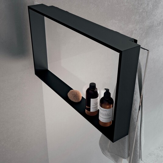 Novellini Frame Dusjhylle med Innvendig Hylle&Utvendig Håndklekrok Svart Matt
