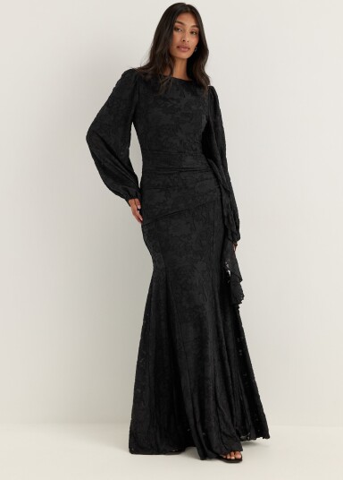 Bubbleroom Occasion Balloon Sleeve Soft Jacquard Gown