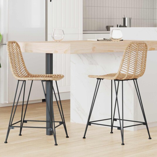 Barstol 2 pcs Naturlig 44,5 x 54,5 x 97,5 cm Rattan og Jern Barstol 2 pcs Naturlig 44,5 x 54,5 x 97,5 cm Rattan og Jern