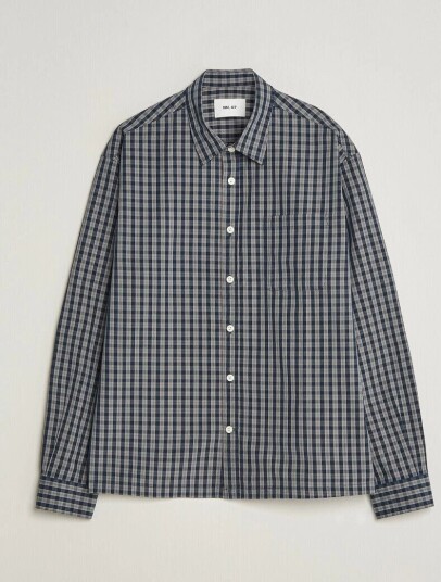 NN07 Deon Brushed Cotton Checked Shirt Navy Blue