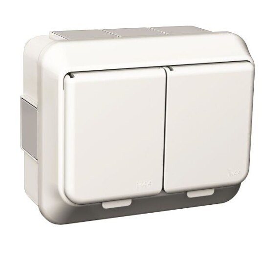 Schneider Electric Exxact WDE002292 Stikkontakt 2-veis, hvit, IP44, utenpåliggende Hurtigkobling