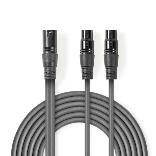 Nedis Balansert lydkabel | XLR 3-Pin Han | 2x XLR 3-Pin Hun | Nikkel belagt | 1.50 m | Rund | PVC | Mørk Grå | Pappetui Nedis Balansert lydkabel | XLR 3-Pin Han | 2x XLR 3-Pin Hun | Nikkel belagt | 1.50 m | Rund | PVC | Mørk Grå | Pappetui