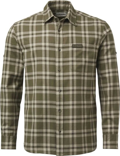 Chevalier Teal Light Flannel Shirt Men Olive Green Checked L, Olive Green Checked