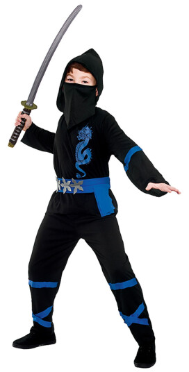 Wicked Costumes Ltd Svart/Blå Power Ninja Barn Karnevalskostyme  XLarge