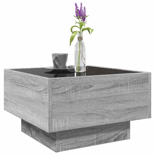 Salongbord med LED grå sonoma 50x50x30 cm konstruert tre 847509
