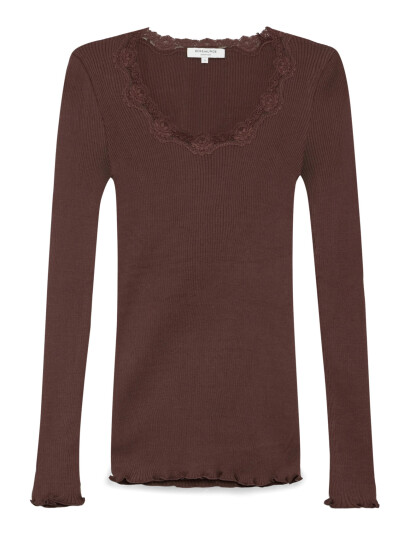 Rosemunde Rwbabette Silk Ls U-Neck Lace T-Shi - Brown - M