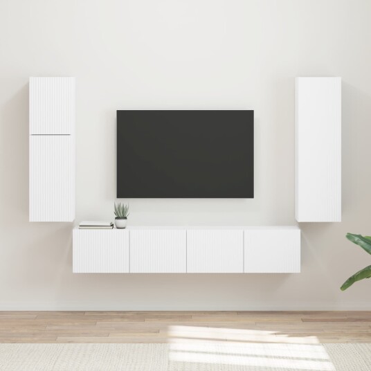 TV benksett Veggmontert 4 pcs Hvit Konstruert tre TV benksett Veggmontert 4 pcs Hvit Konstruert tre