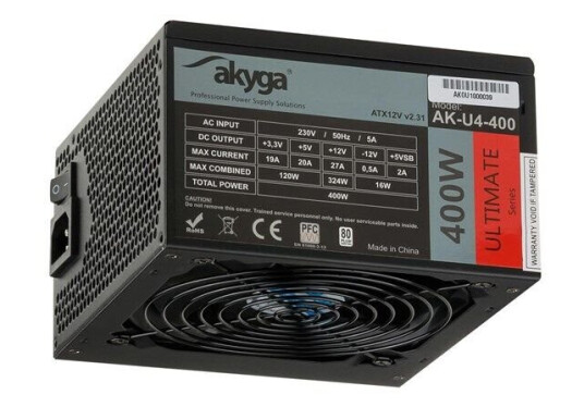 Akyga Ultimate Series Strømforsyning (PSU) - 400 Watt - 120 mm - 80 Plus Bronze sertifisert Akyga Ultimate Series Strømforsyning (PSU) - 400 Watt - 120 mm - 80 Plus Bronze sertifisert
