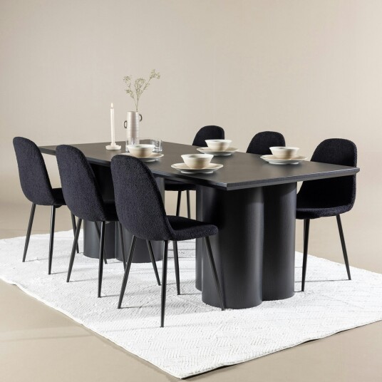 Olivia Spisegruppe 210 cm Rektangulær med 6 Polar stoler - Sort/Sort