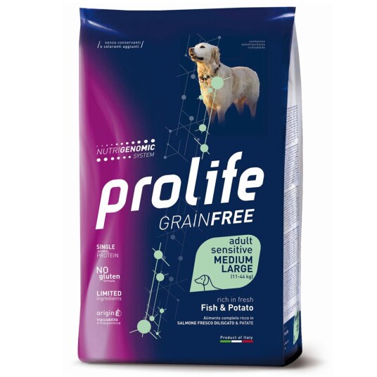 Prolife Grain Free Adult Sensitive Medium/Large Fish & Potatoes (Kornfri Voksen Medium/Stor) 10 kg Prolife Grain Free Adult Sensitive Medium/Large Fish & Potatoes (Kornfri Voksen Medium/Stor) 10 kg