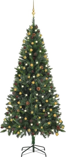 vidaXL Kunstig juletre med LED og kulesett 210 cm grønn vidaXL Kunstig juletre med LED og kulesett 210 cm grønn