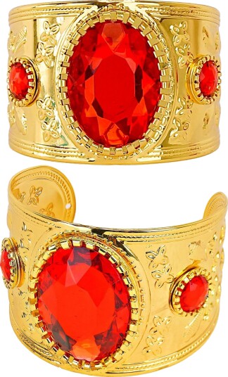 Kleopatra Gullfarget Cuff-Armbånd Med Røde Steiner Armbånd 12041