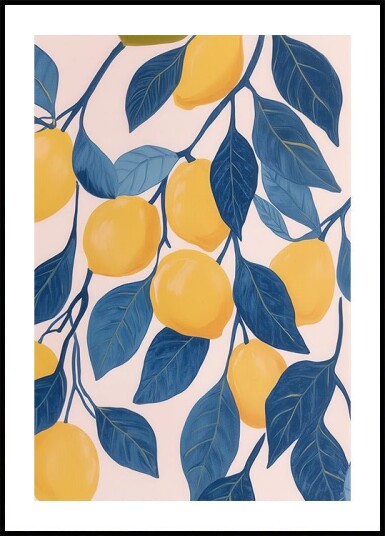 Melloi Art Prints Lemon Tree with Blue Leaves Illustration Plakat Plakat / 100x150cm 