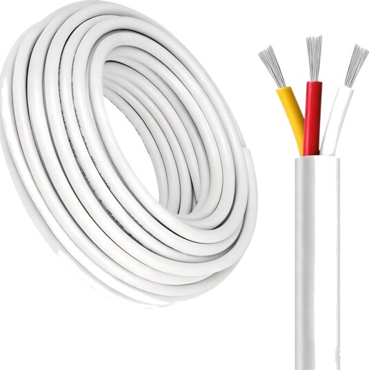 100m CCT kabel hvit rund 3x0,35mm² 12V 24V til LED strip