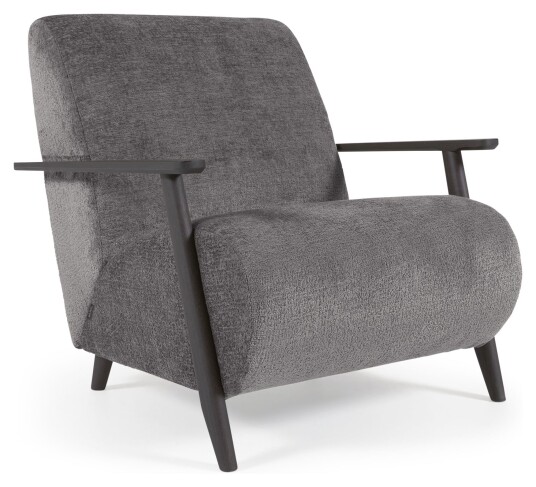 Kave Home Meghan Loungestol, Grå chenille/Trebein wenge finish Unoliving