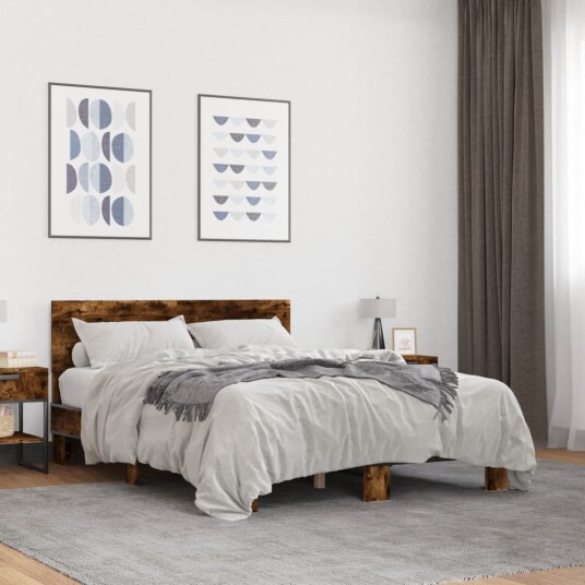 Sengeramme røkt eik 120x190 cm konstruert tre og metall 8721102615009 Sengeramme røkt eik 120x190 cm konstruert tre og metall 8721102615009