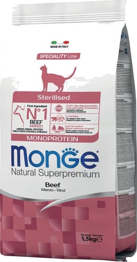 Monge Superpremium Cat Tørrfôr Monoprotein Sterilisert For Katter 3 X 1.5 kg
