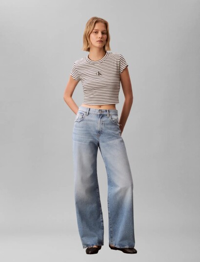 Calvin Klein Jeans Striped Monologo Baby Rib Tee Black L