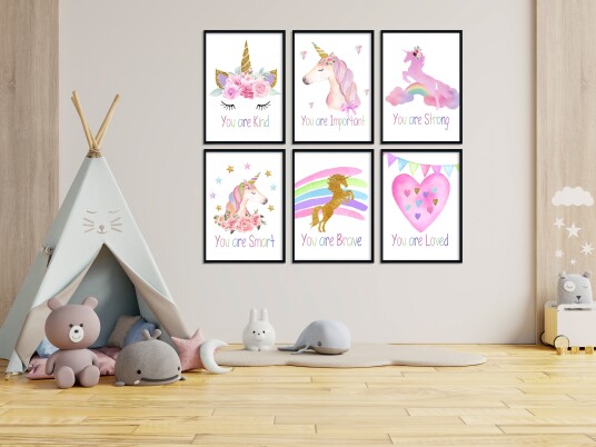 Plakater Enhjørning / Regnbue / Sett med 6