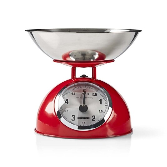 MELISSA Retro kjøkkenvekt Analog Metallhus Avtakbar skål Maks. 5 kg 25 grams trinn Rød
