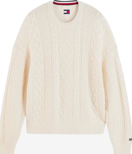 Tommy Jeans Tjm Rlx Cable Branded Sweater CREAM M